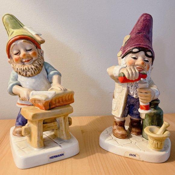 Goebel Co Boy Gnome Porcelain Figurines - Set of 2